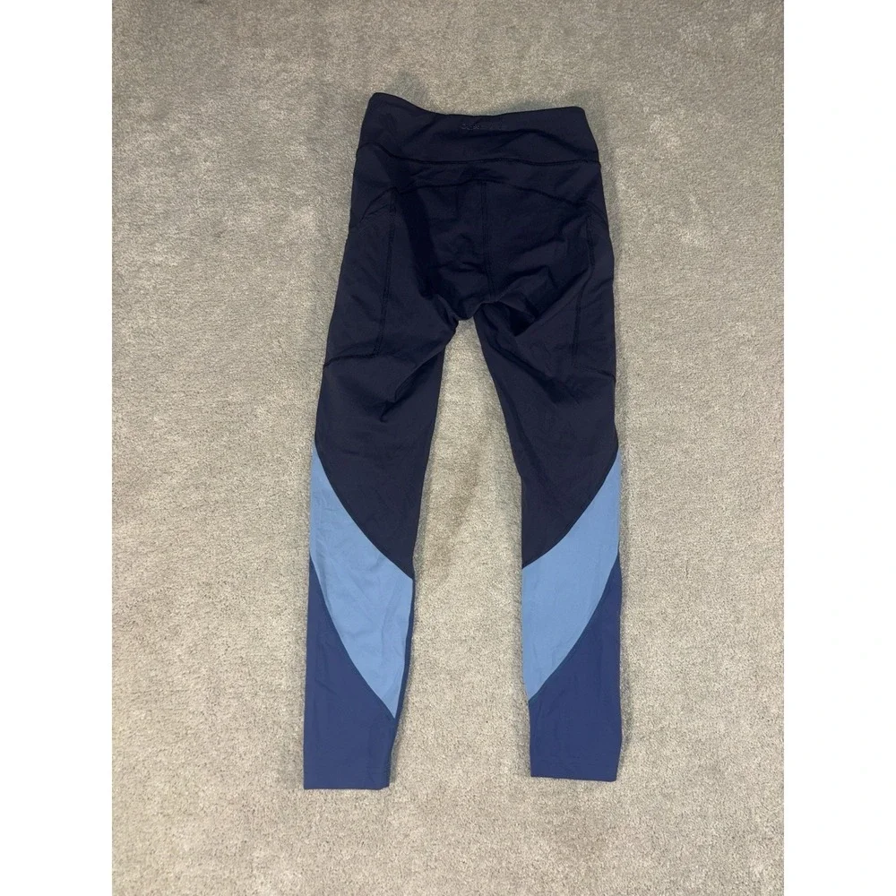 womens outdoor voices blue color‎ block leggings pockets drawstring Small